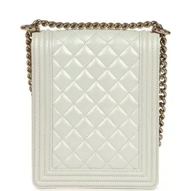 Chanel Pre-owned Chanel North South Boy Bag Light Grey Iridescent Calfskin Light Gold Hardware | Thumbnail 4 Chanel Pre-owned Chanel North South Boy Bag Light Grey Iridescent Calfskin Light Gold Hardware | Thumbnail 4