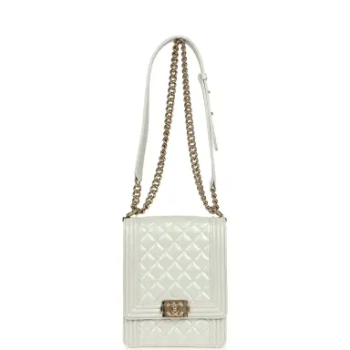 Chanel Pre-owned Chanel North South Boy Bag Light Grey Iridescent Calfskin Light Gold Hardware | Thumbnail 7 Chanel Pre-owned Chanel North South Boy Bag Light Grey Iridescent Calfskin Light Gold Hardware | Thumbnail 7