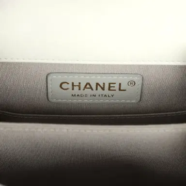 Chanel Pre-owned Chanel North South Boy Bag Light Grey Iridescent Calfskin Light Gold Hardware | Thumbnail 9 Chanel Pre-owned Chanel North South Boy Bag Light Grey Iridescent Calfskin Light Gold Hardware | Thumbnail 9