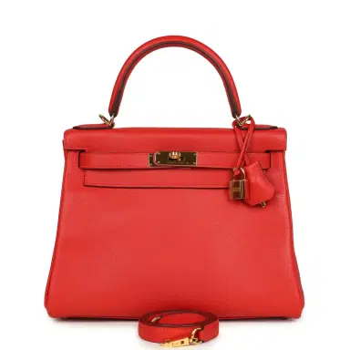 HERMÈS Pre-owned Hermes Kelly Retourne 28 Rouge Tomate Evercolor Gold Hardware | Thumbnail 1 HERMÈS Pre-owned Hermes Kelly Retourne 28 Rouge Tomate Evercolor Gold Hardware | Thumbnail 1