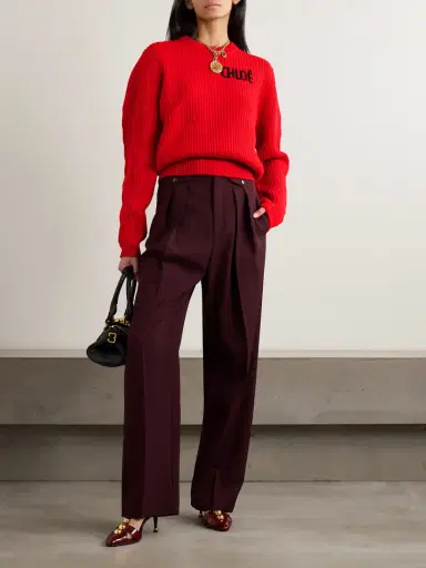 Chloé Logo-detailed Ribbed Wool And Cashmere-blend Sweater | Thumbnail 2 Chloé Logo-detailed Ribbed Wool And Cashmere-blend Sweater | Thumbnail 2