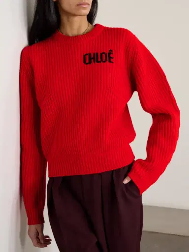 Chloé Logo-detailed Ribbed Wool And Cashmere-blend Sweater | Thumbnail 3 Chloé Logo-detailed Ribbed Wool And Cashmere-blend Sweater | Thumbnail 3