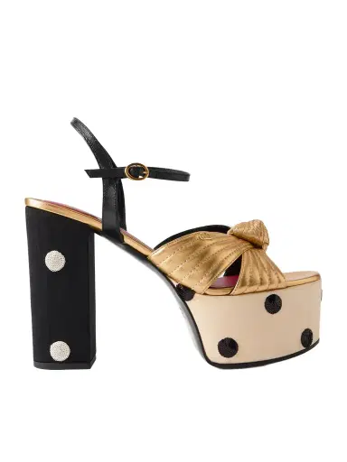 Valentino Garavani Crasher 125 Knot-detailed Sequined Moiré And Leather Platform Sandals | Thumbnail 1 Valentino Garavani Crasher 125 Knot-detailed Sequined Moiré And Leather Platform Sandals | Thumbnail 1