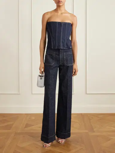 Jean Paul Gaultier Ribbed Wool-blend Trimmed Denim Corset Top | Thumbnail 2 Jean Paul Gaultier Ribbed Wool-blend Trimmed Denim Corset Top | Thumbnail 2