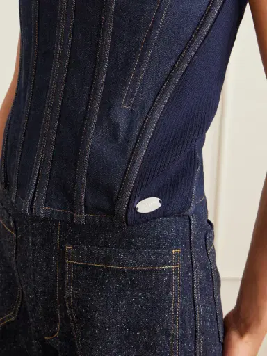 Jean Paul Gaultier Ribbed Wool-blend Trimmed Denim Corset Top | Thumbnail 4 Jean Paul Gaultier Ribbed Wool-blend Trimmed Denim Corset Top | Thumbnail 4
