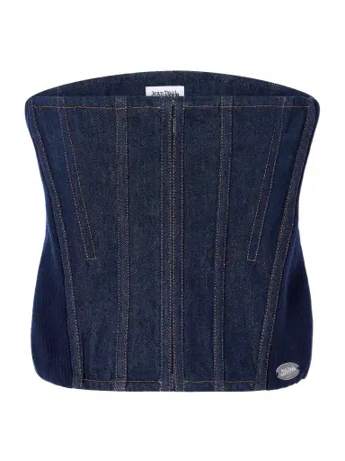 Jean Paul Gaultier Ribbed Wool-blend Trimmed Denim Corset Top | Thumbnail 1 Jean Paul Gaultier Ribbed Wool-blend Trimmed Denim Corset Top | Thumbnail 1