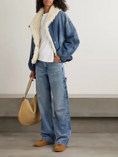 Isabel Marant Charone Fleece-trimmed Padded Denim Bomber Jacket | Thumbnail 2 Isabel Marant Charone Fleece-trimmed Padded Denim Bomber Jacket | Thumbnail 2