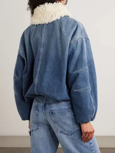 Isabel Marant Charone Fleece-trimmed Padded Denim Bomber Jacket | Thumbnail 4 Isabel Marant Charone Fleece-trimmed Padded Denim Bomber Jacket | Thumbnail 4