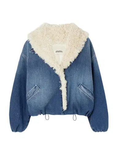 Isabel Marant Charone Fleece-trimmed Padded Denim Bomber Jacket | Thumbnail 1 Isabel Marant Charone Fleece-trimmed Padded Denim Bomber Jacket | Thumbnail 1