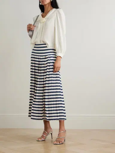 Rixo Una Pleated Striped Silk Crepe De Chine Midi Skirt | Thumbnail 2 Rixo Una Pleated Striped Silk Crepe De Chine Midi Skirt | Thumbnail 2