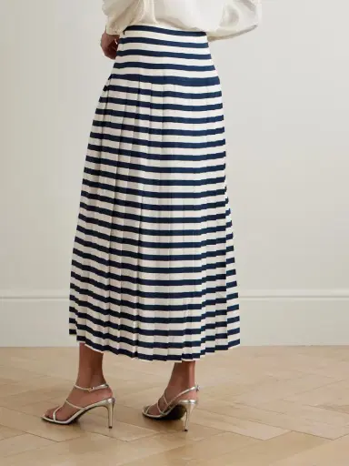 Rixo Una Pleated Striped Silk Crepe De Chine Midi Skirt | Thumbnail 3 Rixo Una Pleated Striped Silk Crepe De Chine Midi Skirt | Thumbnail 3