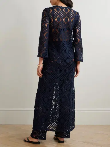 SARA CRISTINA Nerea Pearl-embellished Crocheted Cotton Coverup | Thumbnail 3 SARA CRISTINA Nerea Pearl-embellished Crocheted Cotton Coverup | Thumbnail 3
