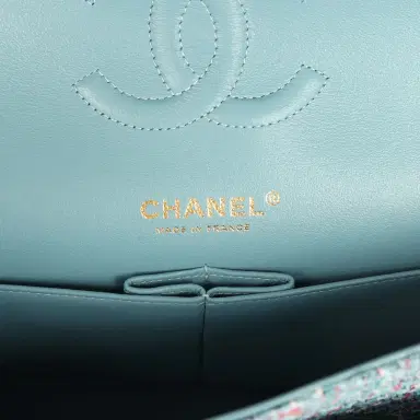 Chanel Chanel Medium Classic Double Flap Bag Blue Multi Tweed Light Gold Hardware | Thumbnail 8 Chanel Chanel Medium Classic Double Flap Bag Blue Multi Tweed Light Gold Hardware | Thumbnail 8