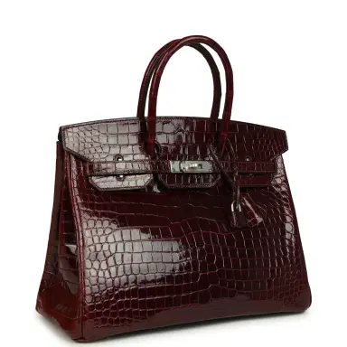HERMÈS Pre-owned Hermes Birkin 35 Bordeaux Shiny Porosus Crocodile Palladium Hardware | Thumbnail 2 HERMÈS Pre-owned Hermes Birkin 35 Bordeaux Shiny Porosus Crocodile Palladium Hardware | Thumbnail 2