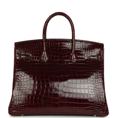 HERMÈS Pre-owned Hermes Birkin 35 Bordeaux Shiny Porosus Crocodile Palladium Hardware | Thumbnail 4 HERMÈS Pre-owned Hermes Birkin 35 Bordeaux Shiny Porosus Crocodile Palladium Hardware | Thumbnail 4