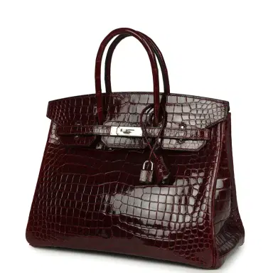 HERMÈS Pre-owned Hermes Birkin 35 Bordeaux Shiny Porosus Crocodile Palladium Hardware | Thumbnail 5 HERMÈS Pre-owned Hermes Birkin 35 Bordeaux Shiny Porosus Crocodile Palladium Hardware | Thumbnail 5