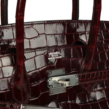 HERMÈS Pre-owned Hermes Birkin 35 Bordeaux Shiny Porosus Crocodile Palladium Hardware | Thumbnail 7 HERMÈS Pre-owned Hermes Birkin 35 Bordeaux Shiny Porosus Crocodile Palladium Hardware | Thumbnail 7