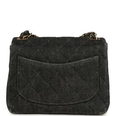 Chanel Vintage Chanel Mini Square Flap Bag Black Denim Gold Hardware | Thumbnail 3 Chanel Vintage Chanel Mini Square Flap Bag Black Denim Gold Hardware | Thumbnail 3