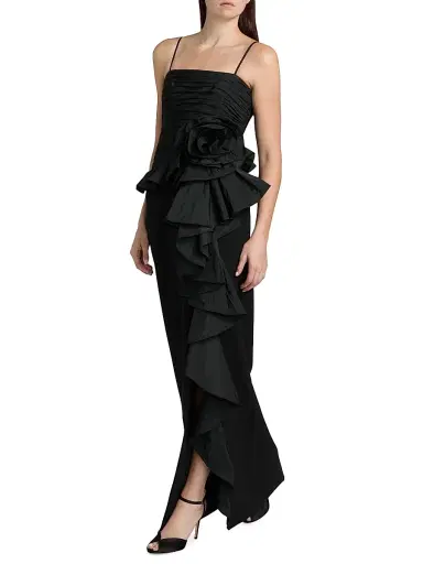 Cinq à Sept Women's Liora Ruched Floral-Embellished Gown - Black | Thumbnail 2 Cinq à Sept Women's Liora Ruched Floral-Embellished Gown - Black | Thumbnail 2