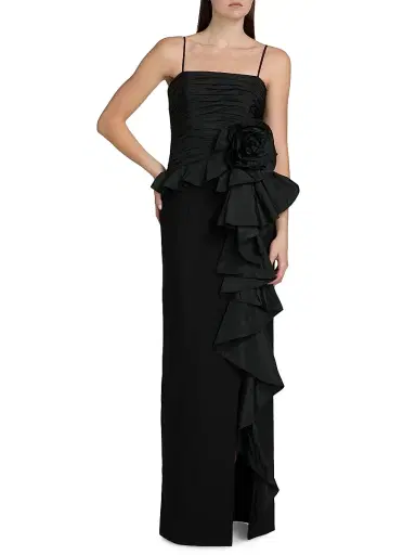 Cinq à Sept Women's Liora Ruched Floral-Embellished Gown - Black | Thumbnail 3 Cinq à Sept Women's Liora Ruched Floral-Embellished Gown - Black | Thumbnail 3