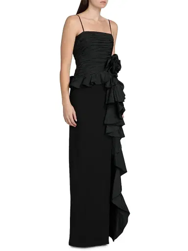 Cinq à Sept Women's Liora Ruched Floral-Embellished Gown - Black | Thumbnail 4 Cinq à Sept Women's Liora Ruched Floral-Embellished Gown - Black | Thumbnail 4