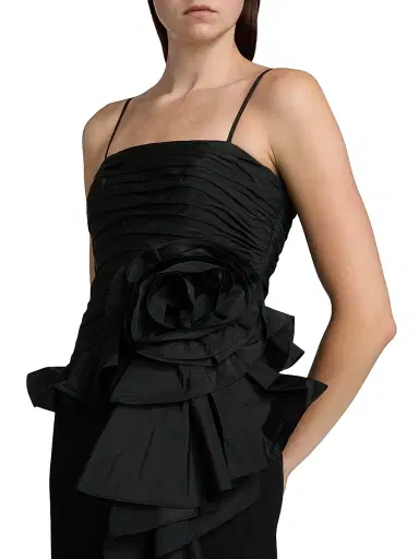 Cinq à Sept Women's Liora Ruched Floral-Embellished Gown - Black | Thumbnail 6 Cinq à Sept Women's Liora Ruched Floral-Embellished Gown - Black | Thumbnail 6