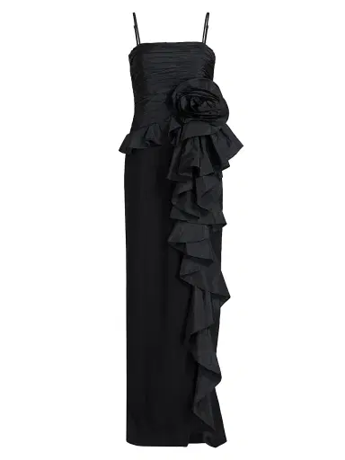 Cinq à Sept Women's Liora Ruched Floral-Embellished Gown - Black | Thumbnail 1 Cinq à Sept Women's Liora Ruched Floral-Embellished Gown - Black | Thumbnail 1