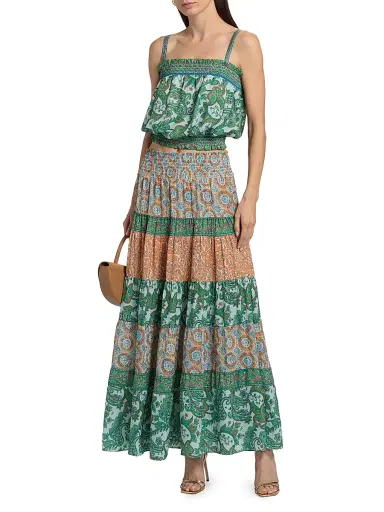 Ramy Brook Women's Dorotha Paisley Tiered Maxi Skirt - Bright Palm Patchwork - Size XL | Thumbnail 2 Ramy Brook Women's Dorotha Paisley Tiered Maxi Skirt - Bright Palm Patchwork - Size XL | Thumbnail 2