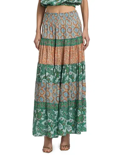 Ramy Brook Women's Dorotha Paisley Tiered Maxi Skirt - Bright Palm Patchwork - Size XL | Thumbnail 3 Ramy Brook Women's Dorotha Paisley Tiered Maxi Skirt - Bright Palm Patchwork - Size XL | Thumbnail 3