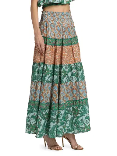 Ramy Brook Women's Dorotha Paisley Tiered Maxi Skirt - Bright Palm Patchwork - Size XL | Thumbnail 4 Ramy Brook Women's Dorotha Paisley Tiered Maxi Skirt - Bright Palm Patchwork - Size XL | Thumbnail 4