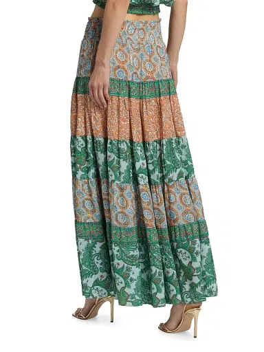 Ramy Brook Women's Dorotha Paisley Tiered Maxi Skirt - Bright Palm Patchwork - Size XL | Thumbnail 5 Ramy Brook Women's Dorotha Paisley Tiered Maxi Skirt - Bright Palm Patchwork - Size XL | Thumbnail 5