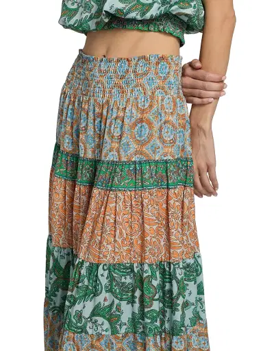 Ramy Brook Women's Dorotha Paisley Tiered Maxi Skirt - Bright Palm Patchwork - Size XL | Thumbnail 6 Ramy Brook Women's Dorotha Paisley Tiered Maxi Skirt - Bright Palm Patchwork - Size XL | Thumbnail 6