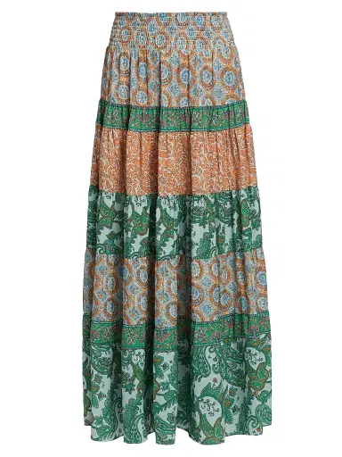 Ramy Brook Women's Dorotha Paisley Tiered Maxi Skirt - Bright Palm Patchwork - Size XL | Thumbnail 1 Ramy Brook Women's Dorotha Paisley Tiered Maxi Skirt - Bright Palm Patchwork - Size XL | Thumbnail 1