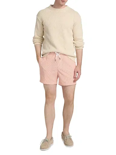 Saks Fifth Avenue Men's Seersucker Drawstring Swim Shorts - Salmon | Thumbnail 2 Saks Fifth Avenue Men's Seersucker Drawstring Swim Shorts - Salmon | Thumbnail 2