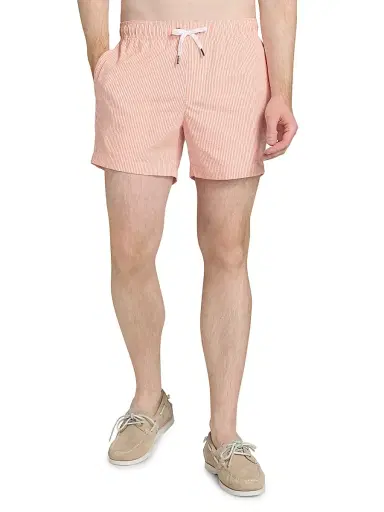 Saks Fifth Avenue Men's Seersucker Drawstring Swim Shorts - Salmon | Thumbnail 3 Saks Fifth Avenue Men's Seersucker Drawstring Swim Shorts - Salmon | Thumbnail 3