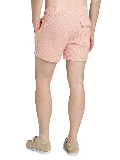 Saks Fifth Avenue Men's Seersucker Drawstring Swim Shorts - Salmon | Thumbnail 4 Saks Fifth Avenue Men's Seersucker Drawstring Swim Shorts - Salmon | Thumbnail 4