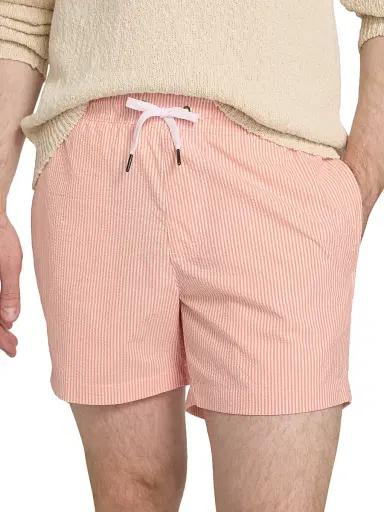 Saks Fifth Avenue Men's Seersucker Drawstring Swim Shorts - Salmon | Thumbnail 5 Saks Fifth Avenue Men's Seersucker Drawstring Swim Shorts - Salmon | Thumbnail 5