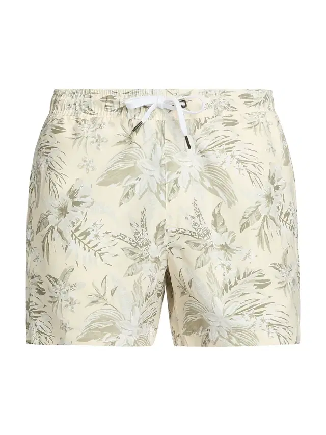 Men's Hibiscus Medley Drawstring Swim Shorts - Cream Multi Men's Hibiscus Medley Drawstring Swim Shorts - Cream Multi