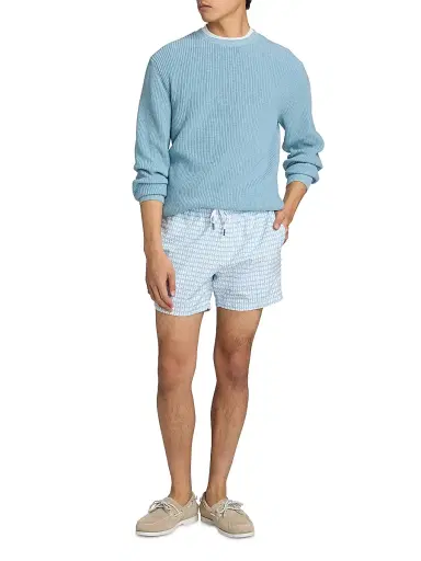 Saks Fifth Avenue Men's Geometric Drawstring Swim Shorts - Pool Blue Multi | Thumbnail 2 Saks Fifth Avenue Men's Geometric Drawstring Swim Shorts - Pool Blue Multi | Thumbnail 2