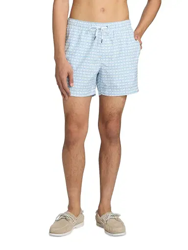 Saks Fifth Avenue Men's Geometric Drawstring Swim Shorts - Pool Blue Multi | Thumbnail 3 Saks Fifth Avenue Men's Geometric Drawstring Swim Shorts - Pool Blue Multi | Thumbnail 3