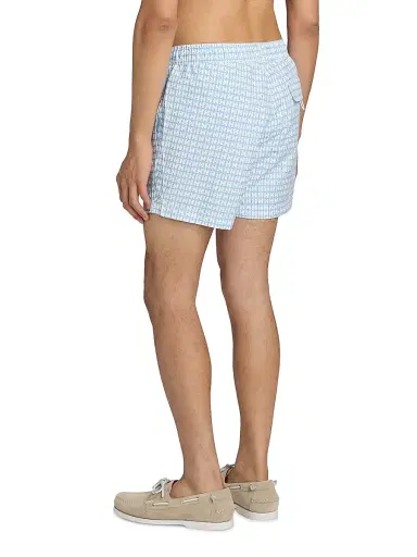 Saks Fifth Avenue Men's Geometric Drawstring Swim Shorts - Pool Blue Multi | Thumbnail 4 Saks Fifth Avenue Men's Geometric Drawstring Swim Shorts - Pool Blue Multi | Thumbnail 4