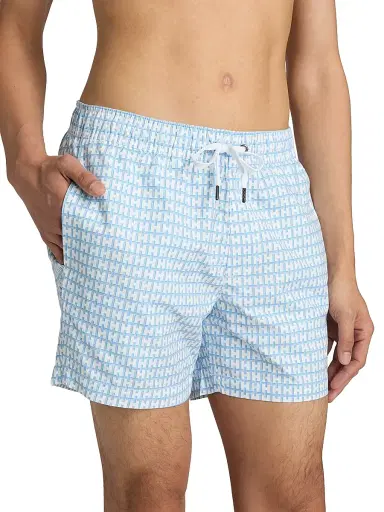 Saks Fifth Avenue Men's Geometric Drawstring Swim Shorts - Pool Blue Multi | Thumbnail 5 Saks Fifth Avenue Men's Geometric Drawstring Swim Shorts - Pool Blue Multi | Thumbnail 5