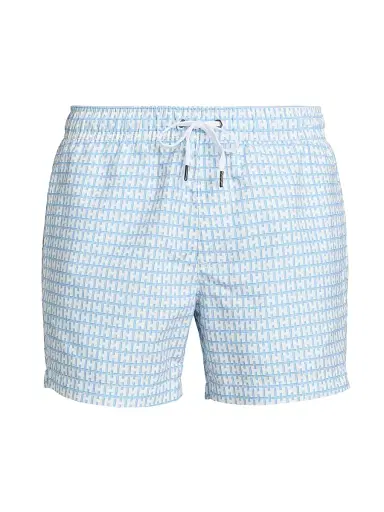 Saks Fifth Avenue Men's Geometric Drawstring Swim Shorts - Pool Blue Multi | Thumbnail 1 Saks Fifth Avenue Men's Geometric Drawstring Swim Shorts - Pool Blue Multi | Thumbnail 1