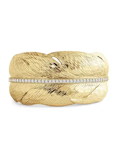 Anabel Aram Women's Feather 18K-Gold-Plated & Crystal Wide Hinged Cuff - Gold | Thumbnail 1 Anabel Aram Women's Feather 18K-Gold-Plated & Crystal Wide Hinged Cuff - Gold | Thumbnail 1