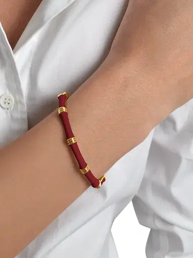 Anabel Aram Women's Bamboo 18K-Gold-Plated & Enamel Hinged Bangle - Burgundy | Thumbnail 2 Anabel Aram Women's Bamboo 18K-Gold-Plated & Enamel Hinged Bangle - Burgundy | Thumbnail 2