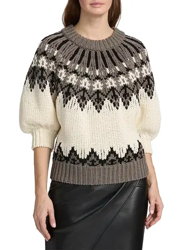 Altuzarra Women's Marty Chunky Colorworked Puff-Sleeve Sweater | Thumbnail 3 Altuzarra Women's Marty Chunky Colorworked Puff-Sleeve Sweater | Thumbnail 3