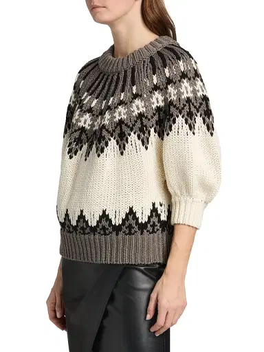 Altuzarra Women's Marty Chunky Colorworked Puff-Sleeve Sweater | Thumbnail 4 Altuzarra Women's Marty Chunky Colorworked Puff-Sleeve Sweater | Thumbnail 4