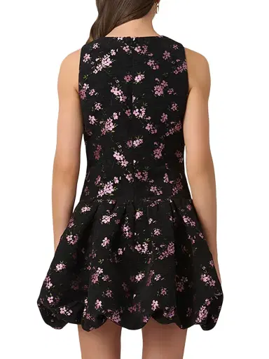 Shoshanna Women's Raffaella Metallic Floral Velvet Bubble-Hem Dress - Jet Mauve | Thumbnail 3 Shoshanna Women's Raffaella Metallic Floral Velvet Bubble-Hem Dress - Jet Mauve | Thumbnail 3