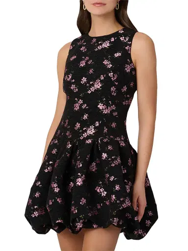 Shoshanna Women's Raffaella Metallic Floral Velvet Bubble-Hem Dress - Jet Mauve | Thumbnail 4 Shoshanna Women's Raffaella Metallic Floral Velvet Bubble-Hem Dress - Jet Mauve | Thumbnail 4