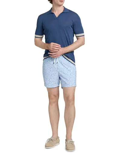 Saks Fifth Avenue Men's COLLECTION Tropical Leaf Print Drawstring Swim Shorts | Thumbnail 2 Saks Fifth Avenue Men's COLLECTION Tropical Leaf Print Drawstring Swim Shorts | Thumbnail 2